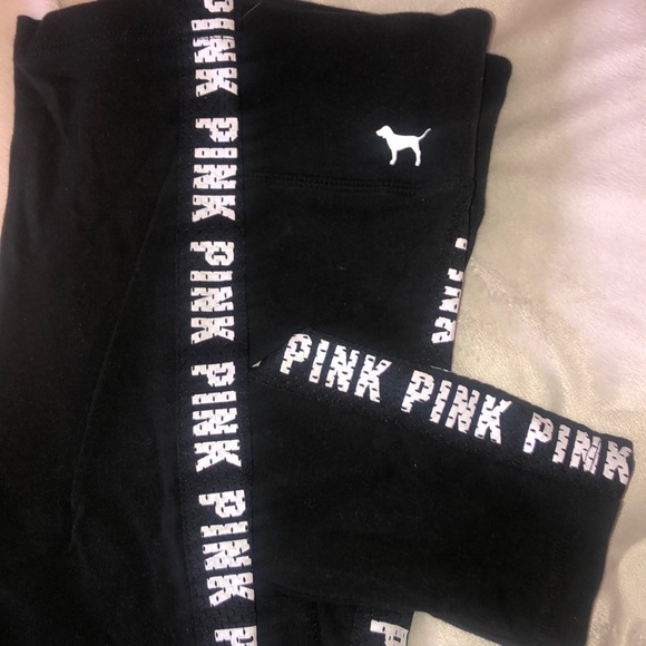Victoria's Secret PINK Black Mesh Side Logo Leggings M - Picture 5 of 6